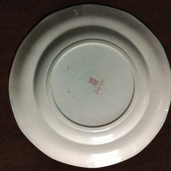 Vintage Adams England Calyx Ware dinner plate pink flowers celadon - Picture 5 of 9